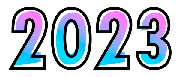 Texto Diseño Año Nuevo 2023 Con Color Azul Púrpura Contorno — Vector de stock