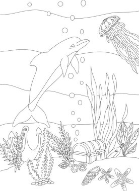 Yunus okyanus boyama sayfasında yüzüyor