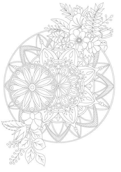 Mandalas Mit Blumen Färbung Bild — Stockvektor