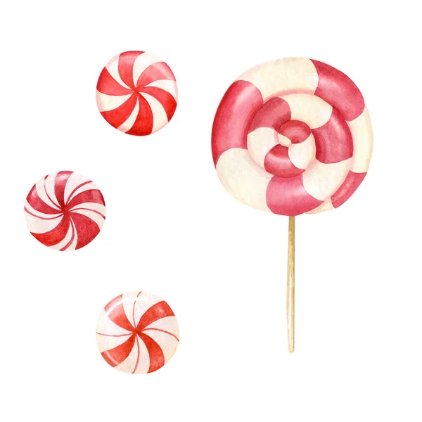 Watercolor lollipop sweet sugar caramel candy delicious — Stock Photo, Image