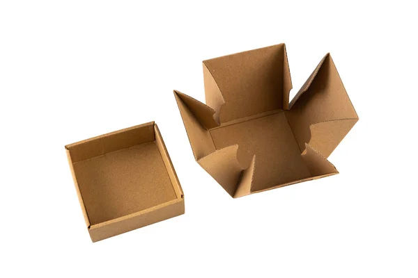 Brown Cardboard Box Isolated Mockup — Zdjęcie stockowe