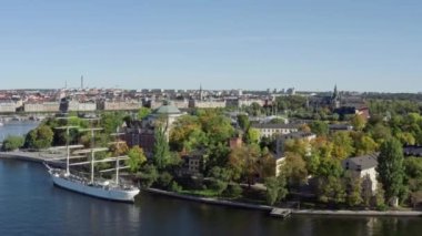Stockholm şehir manzarasının havadan görüntüsü. 