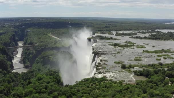 Aerial view of Victoria Zambia waterfall. — Stock Video