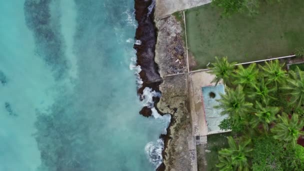 Vista aerea Repubblica Dominicana. Palme, piscina sulla costa caraibica. — Video Stock