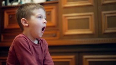 Televizyon izleyen beyaz bir çocuğun portresi..