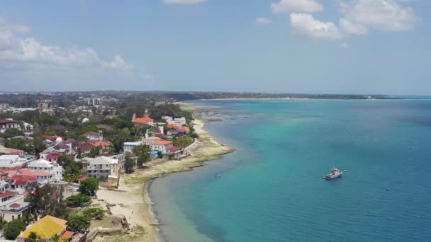 Drone Flying Shoreline Stone Town You Can See City Beautiful — Stock Video