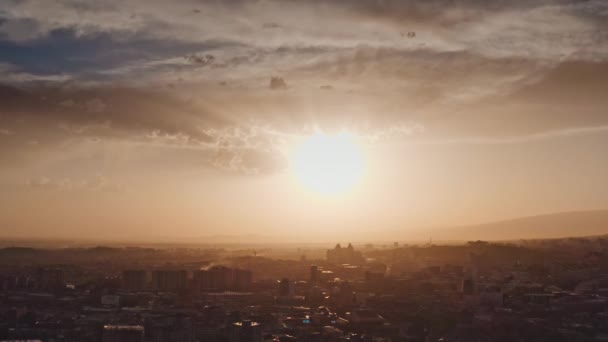 Vista Aérea Pôr Sol Épico Nascer Sol Para Cidade Silhueta — Vídeo de Stock