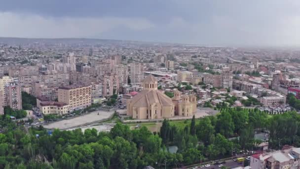 Luchtfoto Kathedraal Van George Yerevan Architectuur Van Kerk Het Centrum — Stockvideo