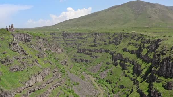 Canyon Uitzicht Vanaf Saghmosavank Klooster Provincie Aragatsotn Van Armenië Drone — Stockvideo