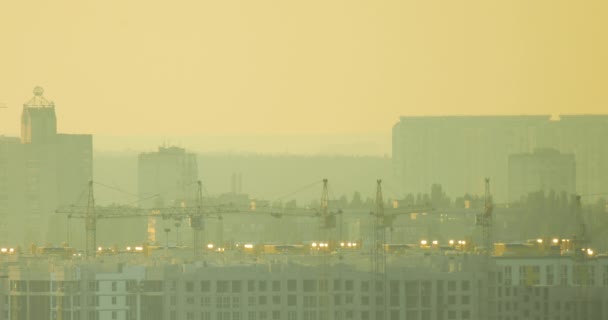 Beautiful Video Cityscape Sunset High Rise Buildings Yellow Sunlight Many — Stock Video