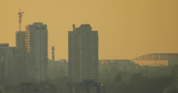Beautiful Video Cityscape Sunset High Rise Buildings Yellow Sunlight Many — Stock Video