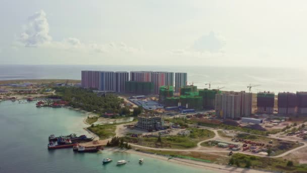 Vue Aérienne Des Maldives Drone Survolant Site Construction Une Nouvelle — Video