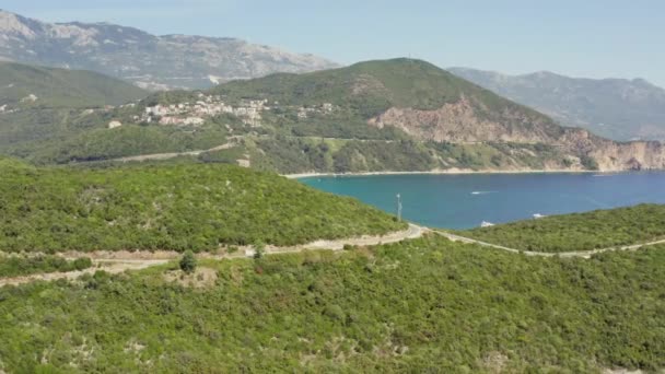 Vista Aérea Sobre Cabo Montenegro Cerca Budva Drone Disparó Sobre — Vídeo de stock