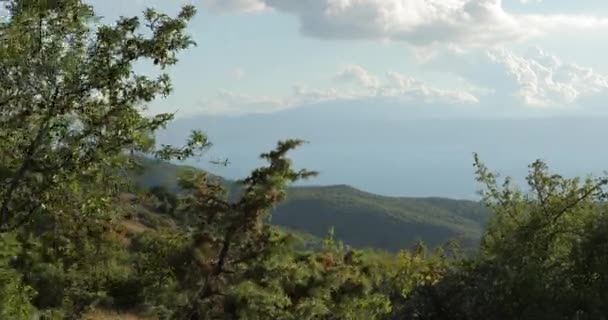 Schöne Berge Ohrid Mazedonien Gebirgsketten Mit Bäumen Auf Den Felsen — Stockvideo
