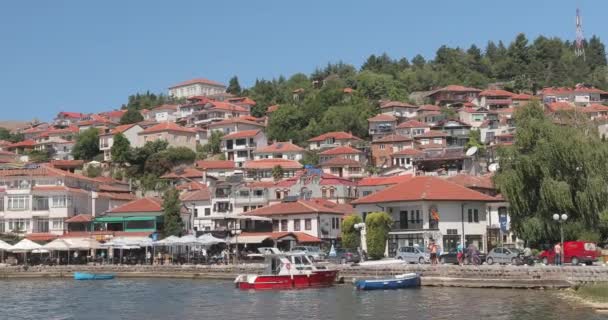 Ohrid Macédoine Belle Vieille Ville Bord Lac Avec Maisons Historiques — Video