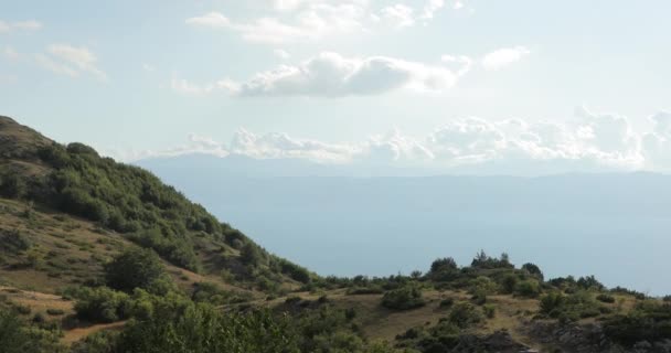 Красивые Горы Охрид Македония Горные Хребты Деревьями Скалах Красивыми Камнями — стоковое видео