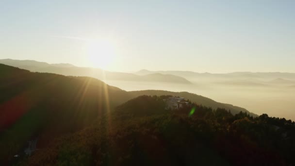 Vista Aérea Nascer Sol Pôr Sol Nas Montanhas Sol Com — Vídeo de Stock