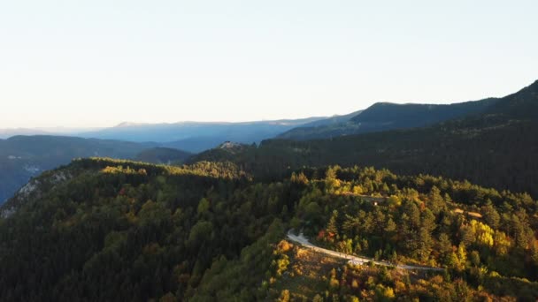 Aerial View Mountain Ranges Autumn Drone Flying Tops Trees Autumn — Stock videók