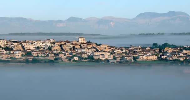 Landscape Video European Village Morning Sunrise Smoke Fog Covered Houses — Wideo stockowe