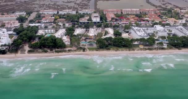 Coastline Resort Town Mediterranean Sea Europe Waves Made Sandy Beaches — Vídeo de Stock