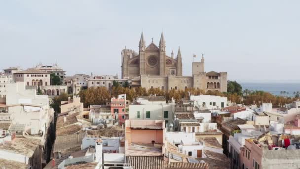 Architecture Old Town Cathedrals Dron Video Aerial View City Center — Vídeo de stock