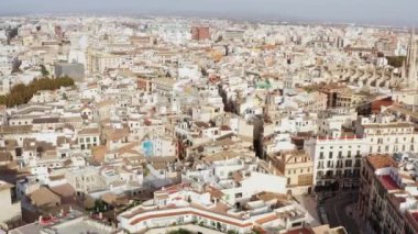 Architecture of the old European city dron 4K video. Aerial view of the historic city center with churches streets, houses with red roofs in Palma Spain. High quality 4k footage