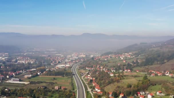 Aerial View Bosnia Herzegovina Drone Flying Road Goes Village Houses — ストック動画