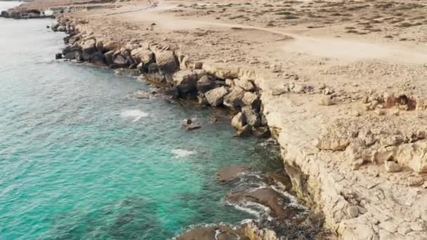 Aerial View Cyprus Drone Video Rocky Shoreline Rocks Which Crash — Vídeos de Stock