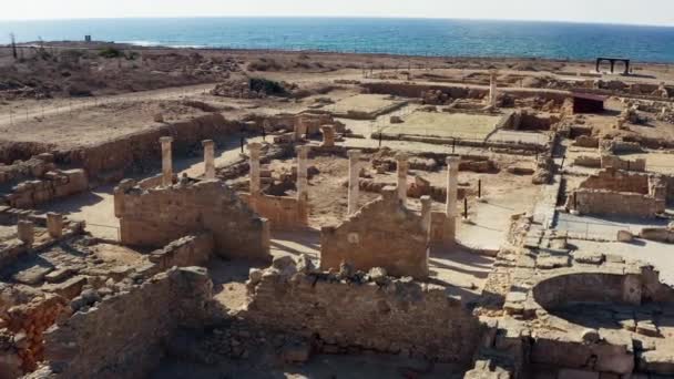 Flight Drone Archeological Excavations Ancient City Ruins Old Houses Columns — Vídeos de Stock