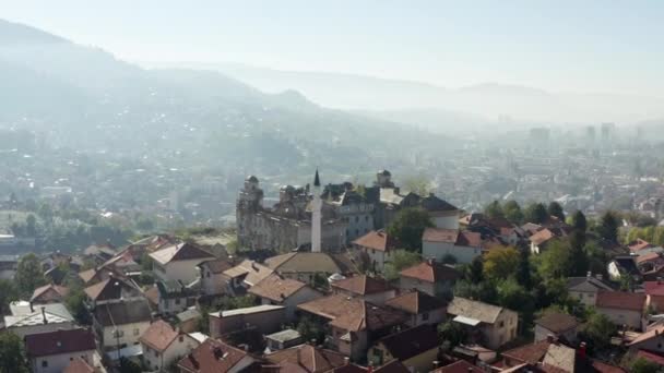 Pesawat Menembak Bosnia Dan Herzegovina Video Drone Dari Pemandangan Kota — Stok Video