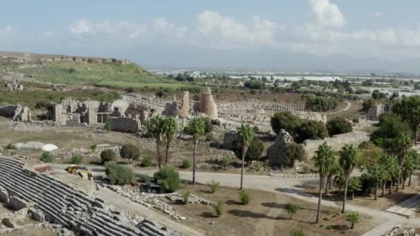 Drone Video Ruins Ancient City Archeological Excavations Historic Buildings Streets — Stockvideo