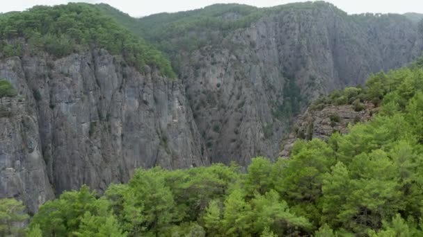 Dronové Video Kaňonu Horách Horské Hřebeny Borovými Lesy Mezi Nimiž — Stock video