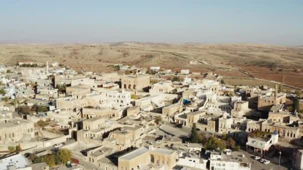 Drone Video Miejskiego Krajobrazu Świecie Arabskim Domy Ulice Mieście Pustyni — Wideo stockowe
