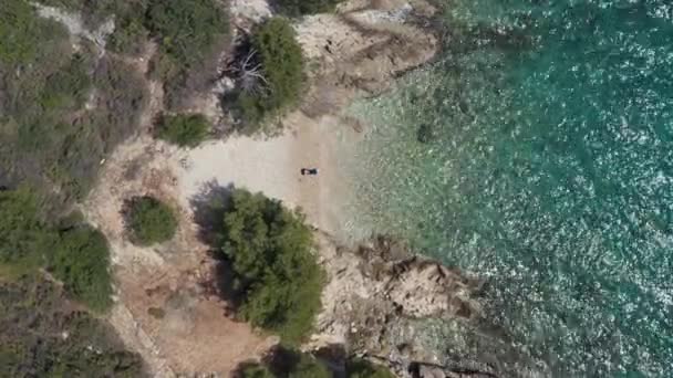 Aerial View Woman Bathing Suit Lying Beach Sea Beautiful Girl — ストック動画