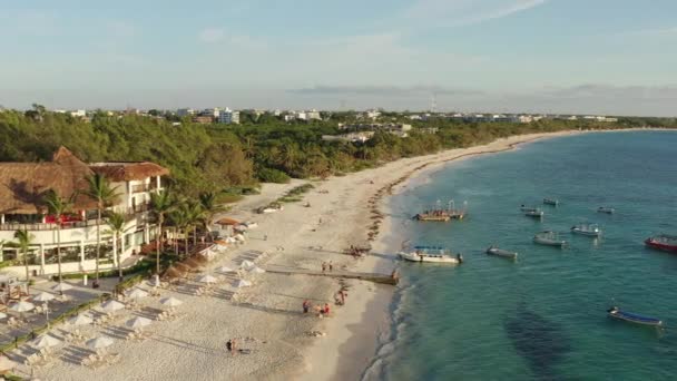 Drone Video Coastline Caribbean Sea Sandy Beach Which Waves Crash — Αρχείο Βίντεο