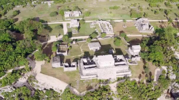 Drone Video Ancient Historic Mayan City Inglés Pirámides Templos Del — Vídeos de Stock