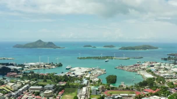 Aerial View Island Mahe Seychelles Cityscape Victoria Shores Indian Ocean — Vídeos de Stock