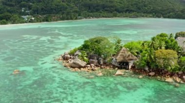 Aerial view nature of Seychelles. Landscape of a rocky island in the Indian Ocean. High quality 4k footage