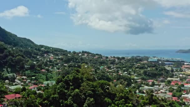 Aerial View Mahe Seychelles Cityscape Houses Streets Jungle Island Indian — Video Stock