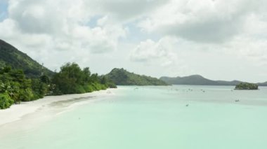 Aerial view of Seychelles. Beautiful nature with mountains and sandy beaches on the shores of the Indian Ocean. 