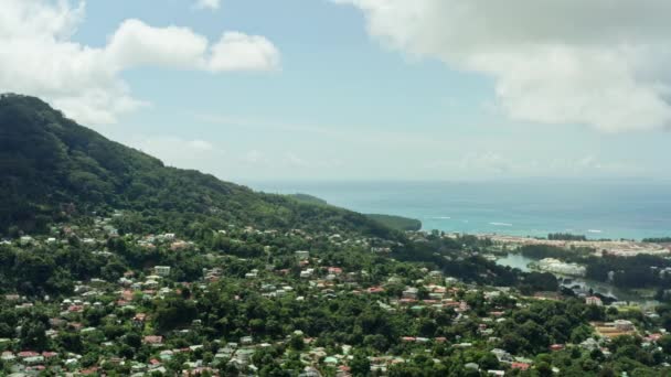 Aerial View Mahe Seychelles City Victoria Shores Indian Ocean Landscape — Vídeos de Stock