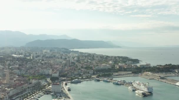 Αεροφωτογραφία Σπλιτ Κροατίας Cityscape Της Παλιάς Πόλης Δρόμους Και Σπίτια — Αρχείο Βίντεο