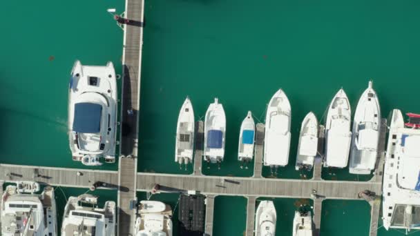 Aerial View Port Boats Seychelles Boats Moored Marina Indian Ocean — Video