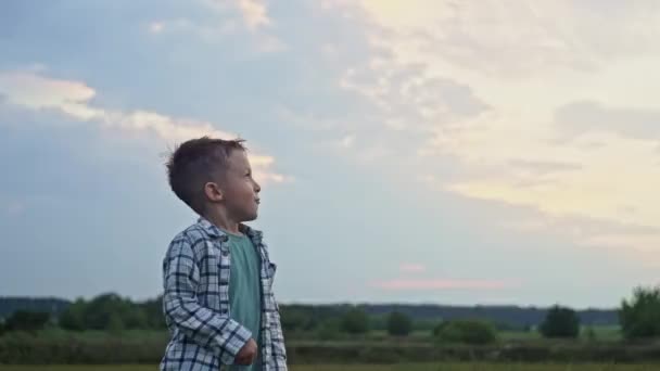 Медленное Видео Мальчик Лопает Мыльные Пузыри Ребенок Веселится Смеется Играет — стоковое видео