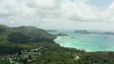 Aerial view of Seychelles. The beauty of nature on an island in the Indian Ocean. High quality 4k footage