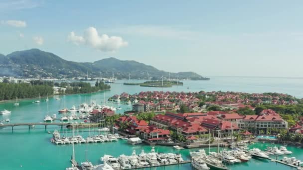 Aerial View Victoria Seychelles Yacht Parking Luxury Resort Island Indian — Stock Video