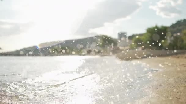 Slow Motion Video Happy Child Boy Running Beach Vacation Ocean — ストック動画