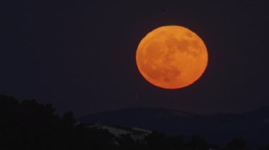 Big yellow moon in the mountains. Beautiful state of nature at night. High quality 4k footage