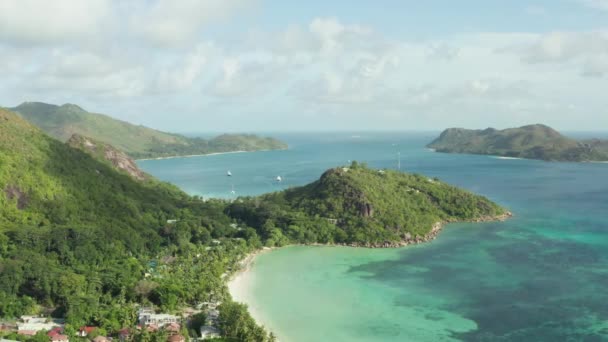 Vista Aérea Naturaleza Las Islas Seychelles Playas Costa Del Océano — Vídeos de Stock