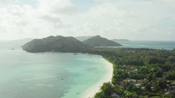 Aerial View Coastline Seychelles Long Paved Beaches Shores Indian Ocean — Stock Video